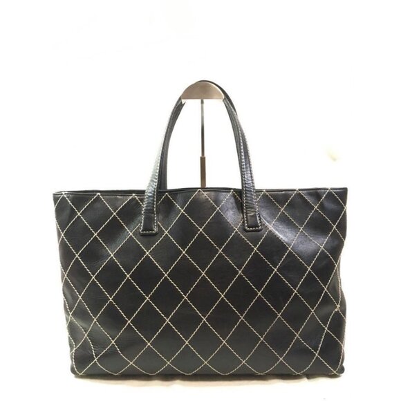 CHANEL CC Wild Stitch Vintage Quilted Shoulder Bag Tote Lambskin Black - Picture 4 of 12